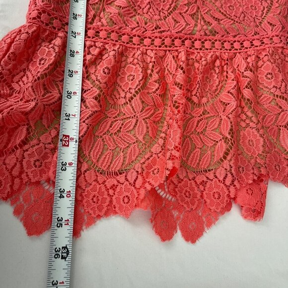 Saylor Darian Open Back Ruffle Mini Cocktail Dress Lace Crochet Coral Women XL - Picture 12 of 15